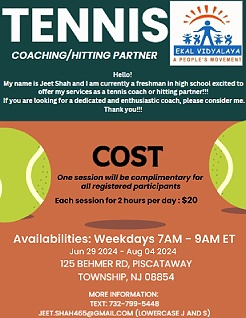 Tennis Coaching/Hitting Partner - IN PERSON
